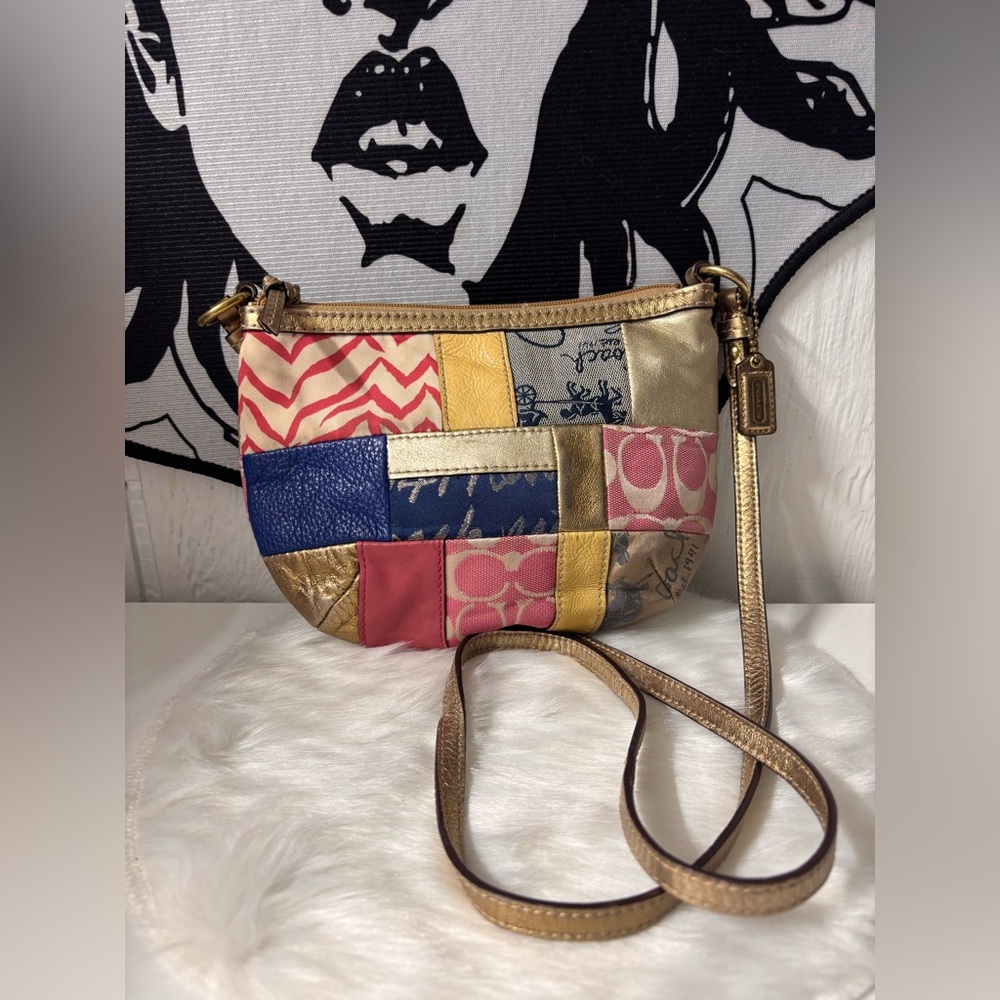 Coach Y2k Multicolor Patchwork Crossbody With Gol… - image 1